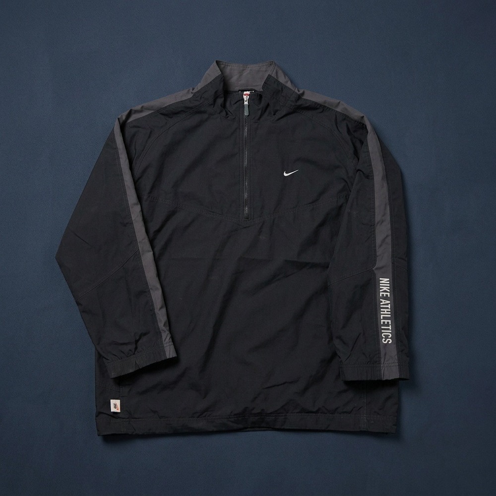 Vintage Y2K Nike Athletics Pullover Windbreaker Jacket Black Gray Mens XL